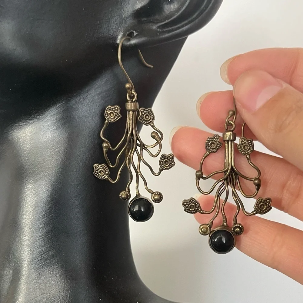 Vintage brass chandelier hook earrings